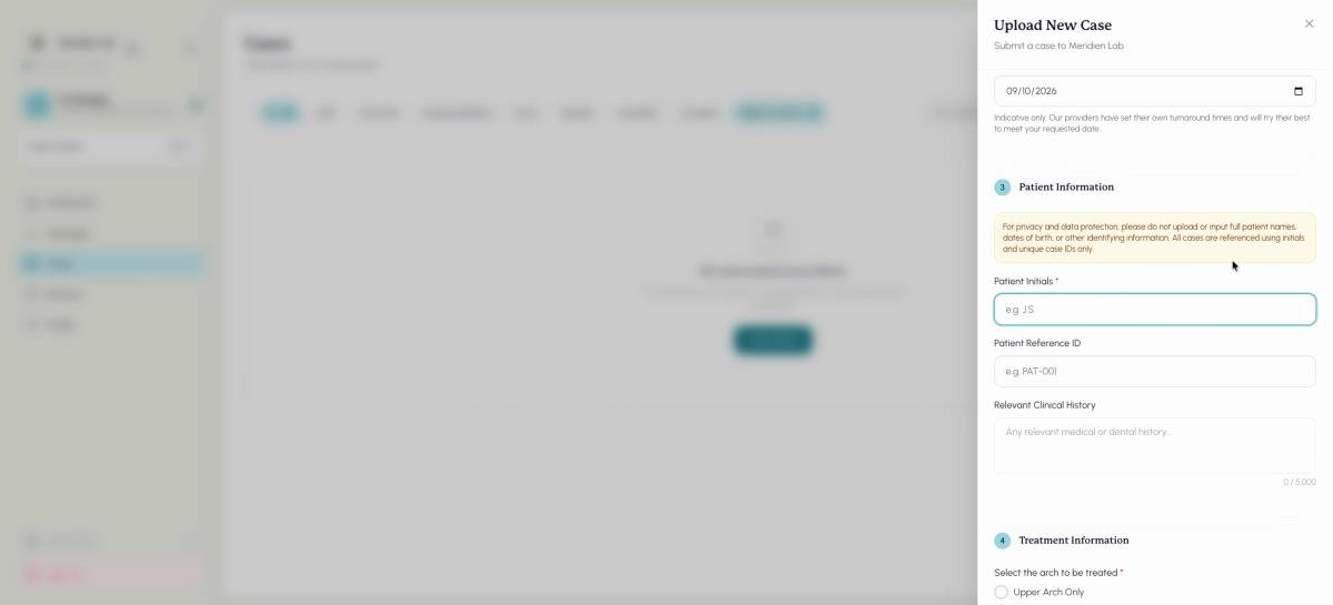 Step 5: Enter your patient's initials and patient reference ID for tracking.