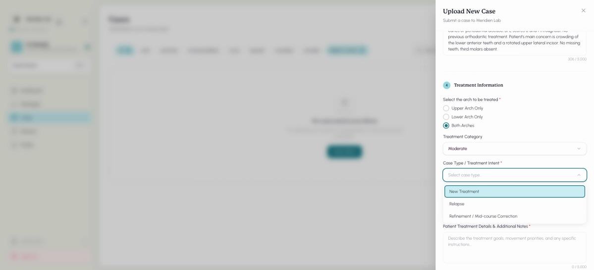 Step 8: Specify the case type: new treatment, a relapse, or a refinement.